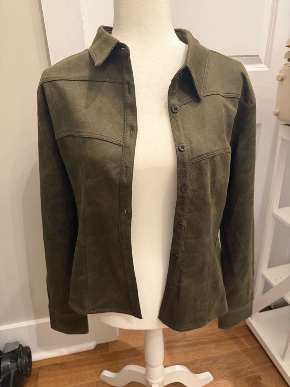 Lulu's Olive Green Suede Button-Front Jacket/Shirt.
